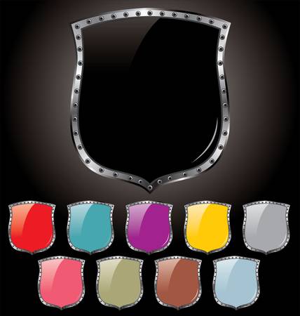 Set of shields in 10 different colors のイラスト素材