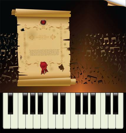 a vintage piano with empty old paperのイラスト素材