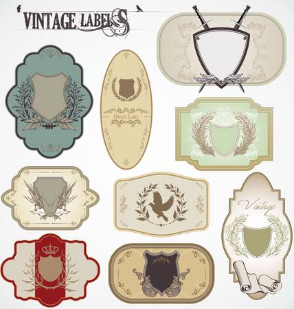 vintage labels with laurel wreaths and shieldsのイラスト素材