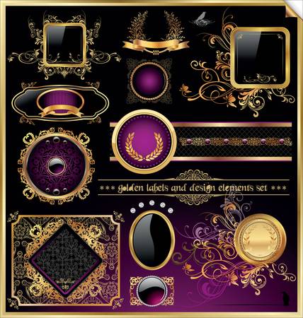 Vector set of vintage framed black and pink labelsのイラスト素材