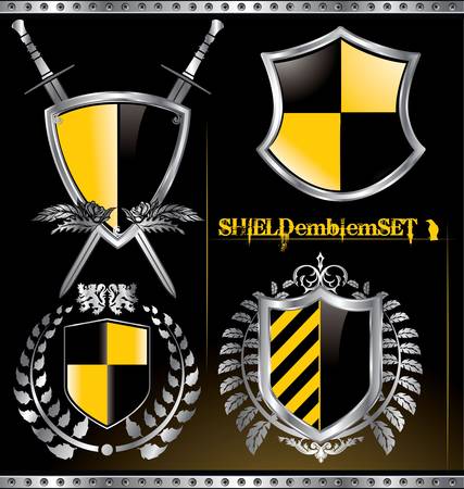Glossy black and yellow shield emblem setのイラスト素材