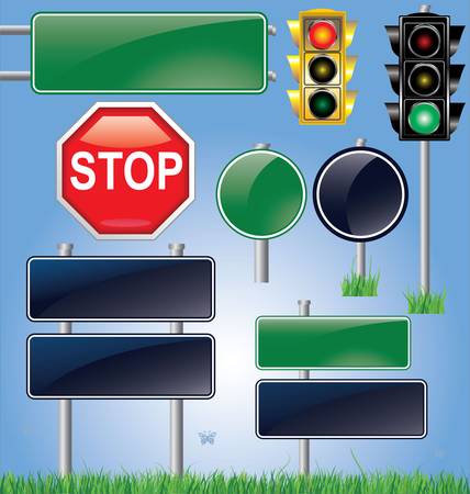 empty road sign and traffic light setのイラスト素材