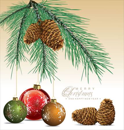 Fir Tree With Pine-cones Christmas Backgroundのイラスト素材