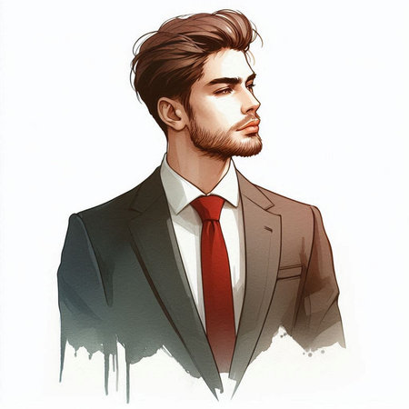 Portrait of a handsome young man in a suit. Vector illustration.の素材