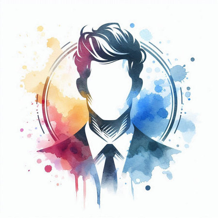 Businessman in suit and tie on watercolor background. Vector illustration.の素材