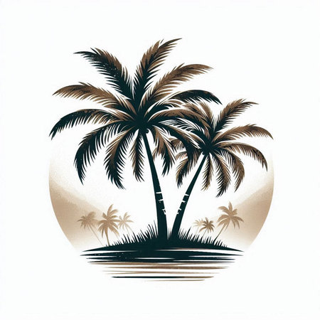 Silhouette of palm trees on the island. Vector illustration.の素材