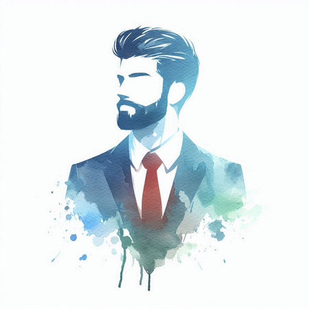 Portrait of a bearded man in a business suit. Vector illustration.の素材