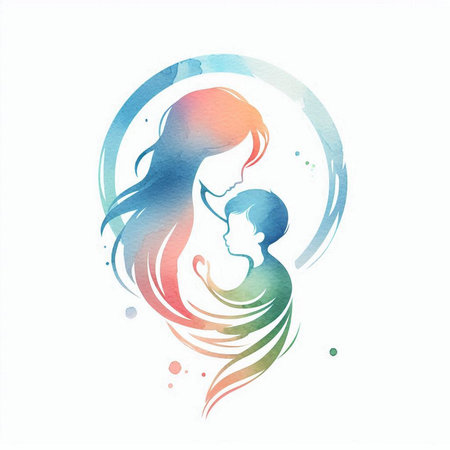 Mother and baby - abstract watercolor vector illustration. Motherhood.の素材