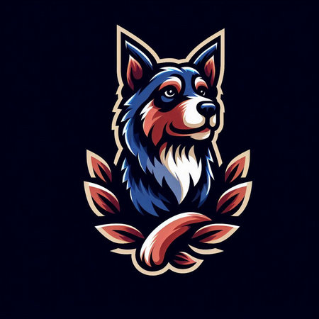 Mascot illustration of a dog head on a black background.の素材