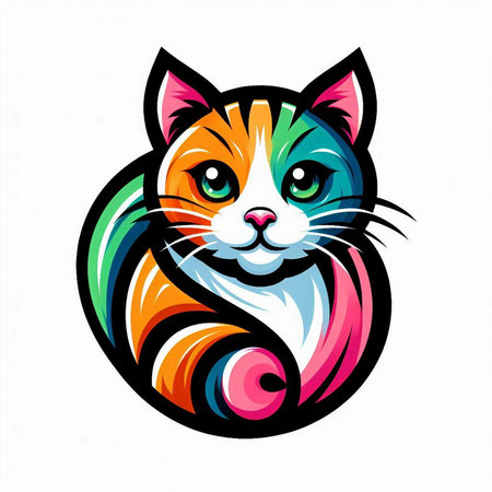 Colorful cat head on white background, vector illustration. Vector illustration.の素材
