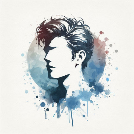 Portrait of a young man. Watercolor painting. Vector illustration.の素材