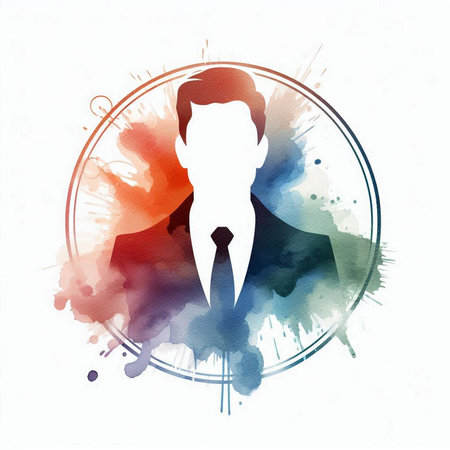 Businessman silhouette in watercolor style. Hand drawn vector illustration.の素材