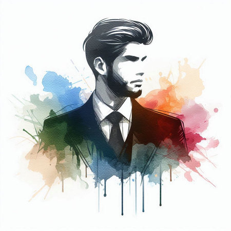 illustration of a man in a suit on a white background.の素材