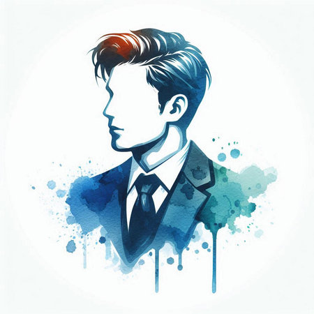 Portrait of a young man in a suit. Vector illustration.の素材