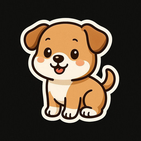 Cute cartoon puppy. Vector illustration. Isolated on black background.の素材