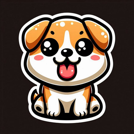 Cute cartoon dog, vector illustration, isolated on black background.の素材