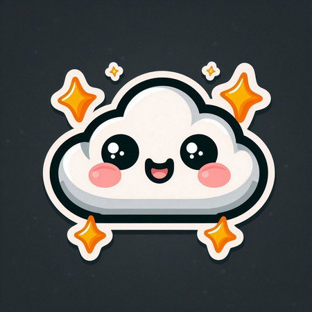 Cute kawaii cloud on dark background. Vector illustration.の素材