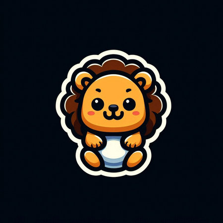 Cute Lion Cartoon Mascot Icon Isolated on Black Backgroundの素材