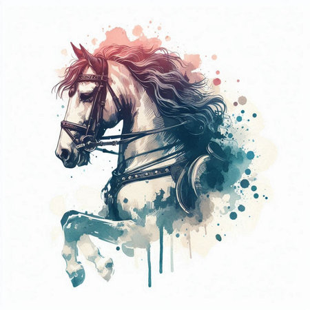 Beautiful horse portrait in watercolor splashes. Vector illustration.の素材