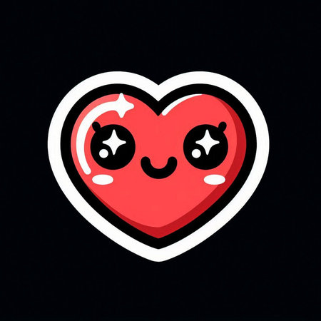 Cute red heart with stars isolated on black background. Vector illustration.の素材