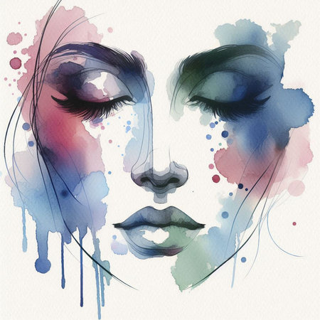 Portrait of a beautiful young woman with long eyelashes. Vector illustration.の素材