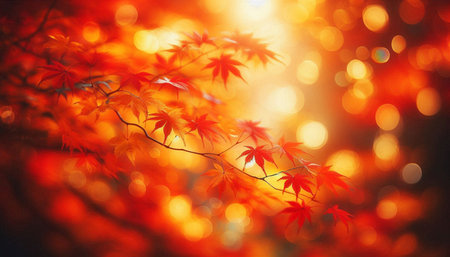 Autumn maple leaves with bokeh background in Tokyo, Japanの素材