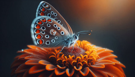Butterfly on a flower. Butterfly on a red flower.の素材