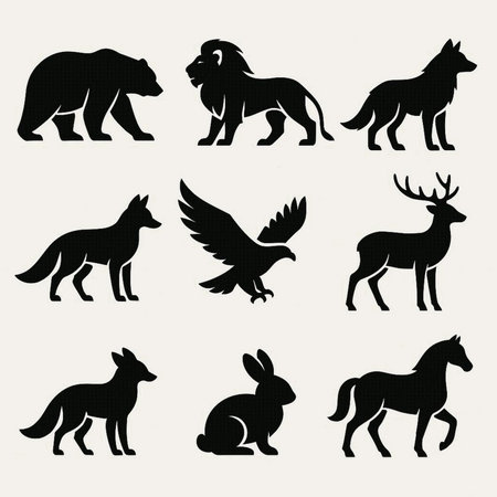 set of silhouettes of wild animals on a white background. vector illustrationの素材