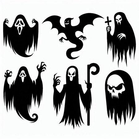Set of silhouettes of ghosts on a white background. Vector illustration.の素材