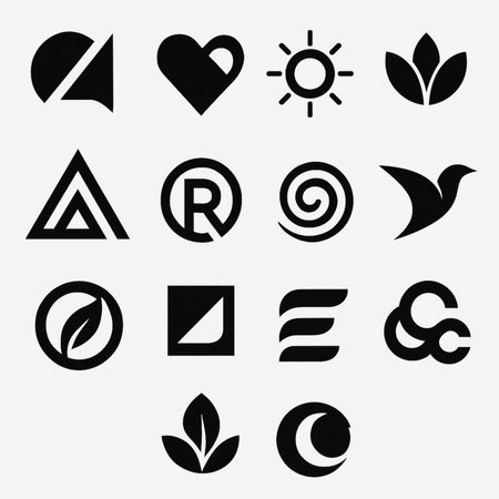 Set of black and white icons for the design of logos, emblems, monograms.の素材