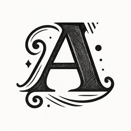 Alphabet letter A in vintage style. Hand drawn font. Vector illustration.の素材