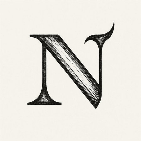 Vintage letter N in engraving style. Vector illustration.の素材