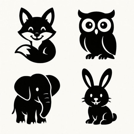 Set of cute animals silhouettes on white background. Vector illustration.の素材