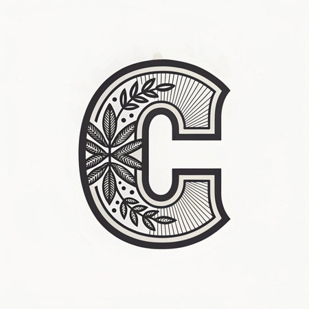 letter c with leaf pattern logo icon element template in black and white colorsの素材