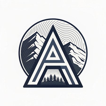 Alphabetic logo with mountains and letter A. Vector illustration.の素材