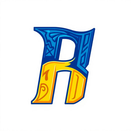 Initial letter r logo with blue and yellow pattern colors isolated on white backgroundの素材
