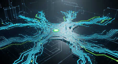 Futuristic technological background with circuit board. 3D Renderingの写真素材