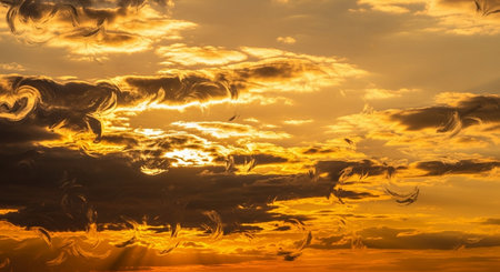 Beautiful sky with clouds at sunset background.Sky with clouds at sunset.の写真素材