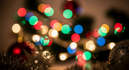 Colorful Christmas and New Year background with bokeh defocused lightsの写真素材