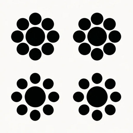 A set of four abstract black and white circles on a white backgroundの素材