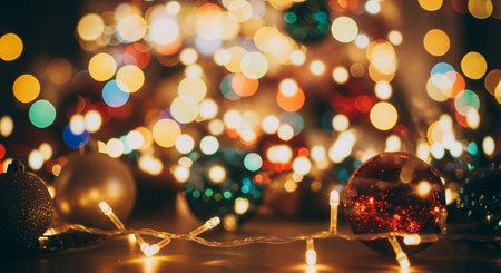 Christmas and New Year holidays background with bokeh defocused lightsの写真素材
