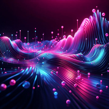 3d rendering of abstract fractal background with glowing particles in empty space