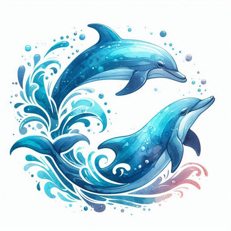 Dolphins in watercolor style. Illustration on white background.の写真素材