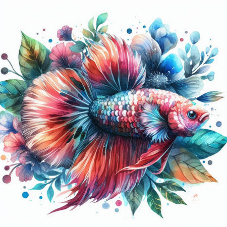 Beautiful watercolor painting of a siamese fighting fish.の写真素材
