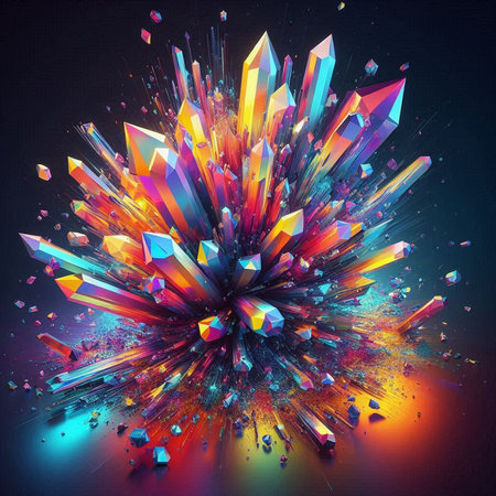 Abstract colorful explosion on black background. 3d rendering abctractの写真素材