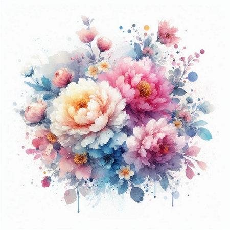 Watercolor bouquet of flowers. Hand painted watercolor illustration.の素材