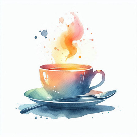 Coffee cup with watercolor splashes. Vector illustration.の素材