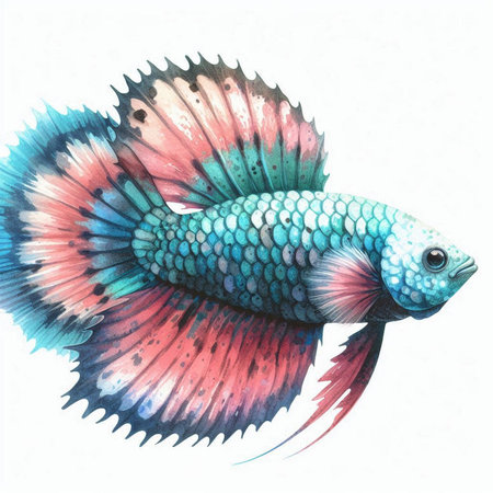 Siamese fighting fish isolated on white background. Watercolor painting.の素材