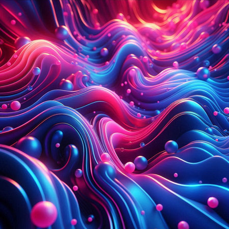 Abstract 3d rendering of wavy surface. Futuristic background with dynamic waves.の素材