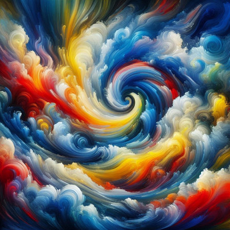 abstract background with blue, red, yellow and orange colors.の素材